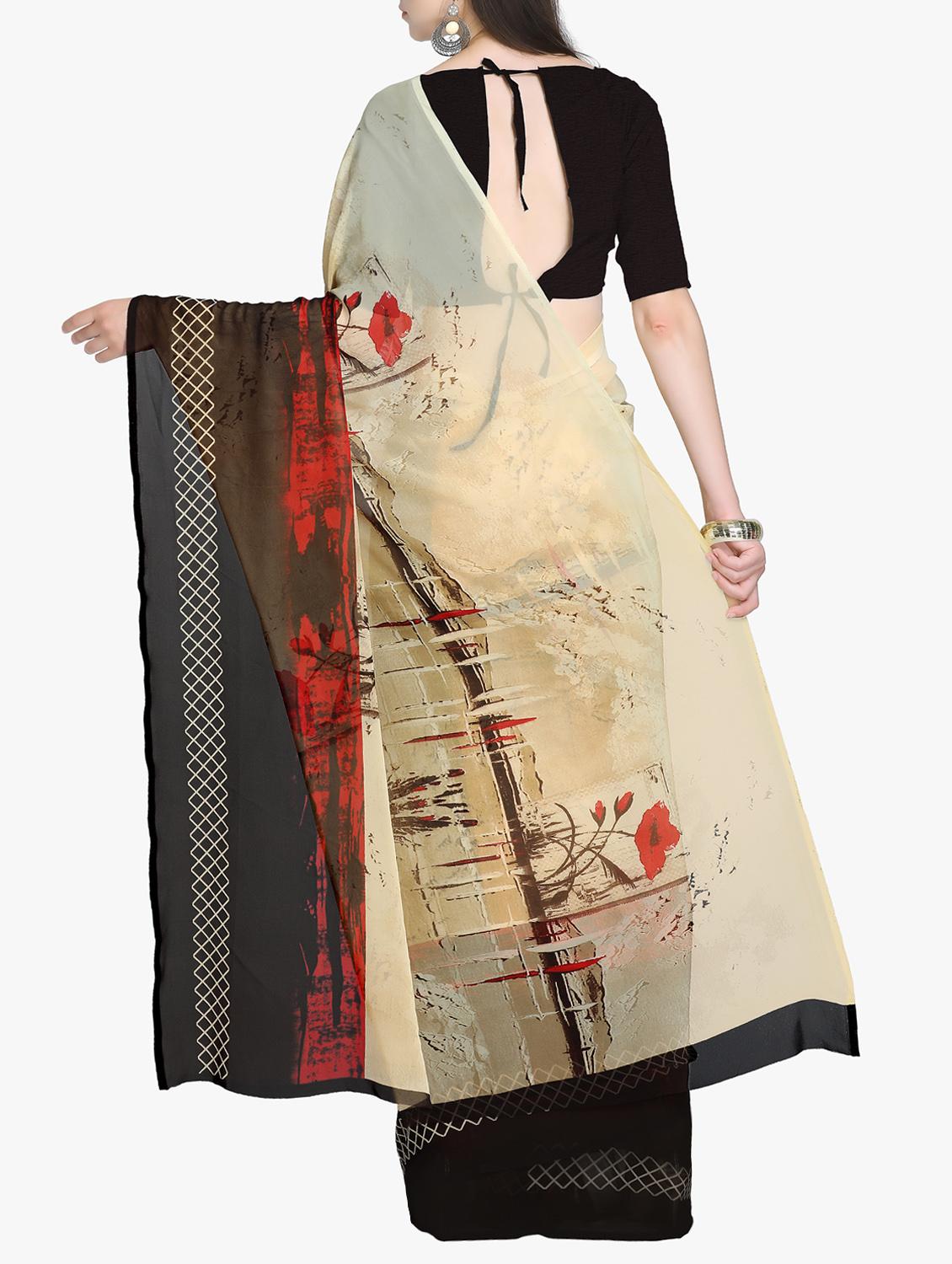 contrast border abstract printed saree with blouse - 15411016 - Zoom Image - 2