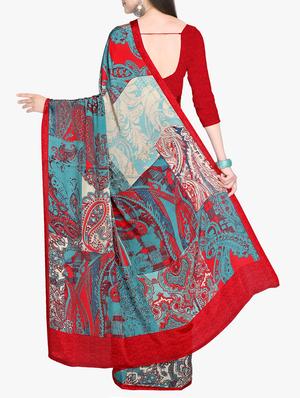 paisley printed crepe saree with blouse - 15411020 - Standard Image - 2