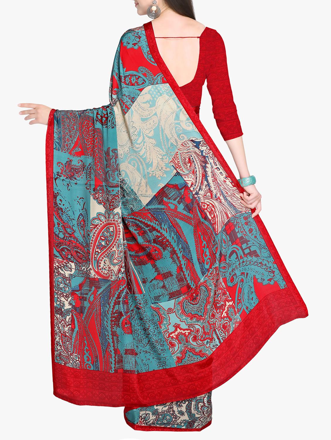 paisley printed crepe saree with blouse - 15411020 - Zoom Image - 2