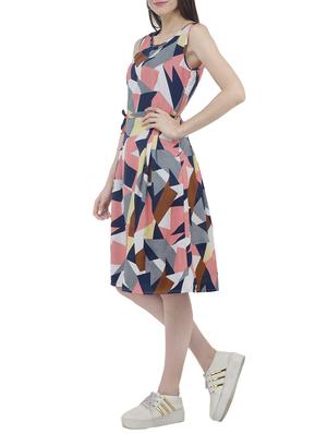 Geometric fit and flare belted dress - 15411128 - Standard Image - 2