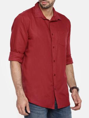 red cotton linen casual shirt - 15411215 - Standard Image - 2
