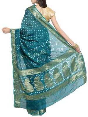 zari border bandhani saree with blouse - 15411616 - Standard Image - 2