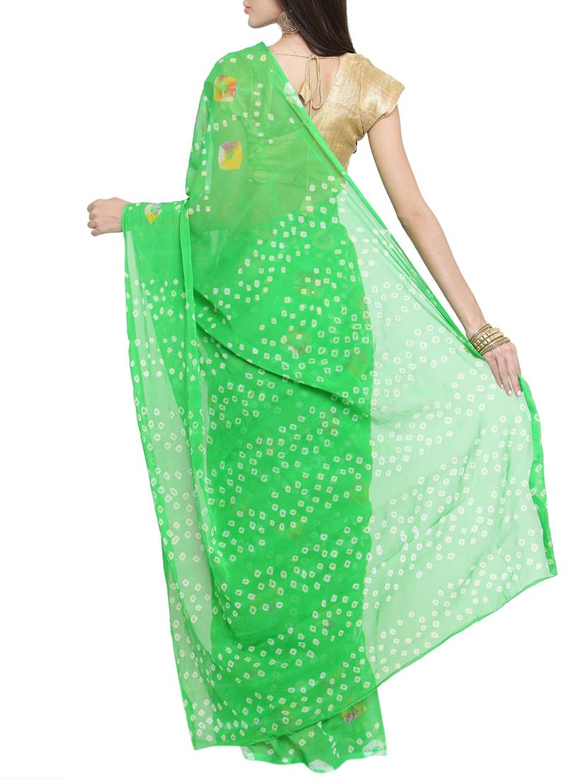 contrast bandhani georgette saree with blouse - 15411620 - Zoom Image - 2