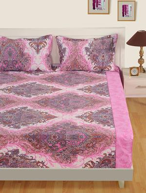 Cotton 160 TC Motifs Print Bed in a Bag Set of 4- White, Pink - 15411829 - Standard Image - 2
