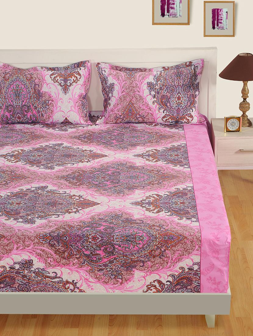 Cotton 160 TC Motifs Print Bed in a Bag Set of 4- White, Pink - 15411829 - Zoom Image - 2