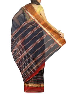 contrast border striped tant saree with blouse - 15412331 - Standard Image - 2