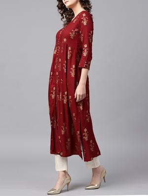 high slit block printed kurta - 15413375 - Standard Image - 2