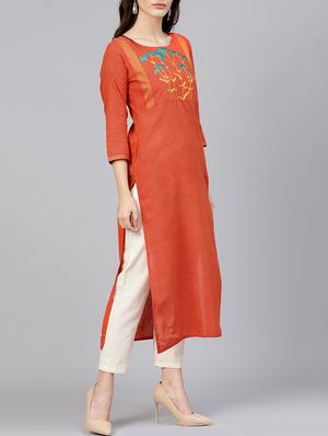 straight embroidered kurta - 15413381 - Standard Image - 2