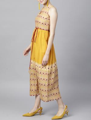 Printed key hole neck belted dress - 15413424 - Standard Image - 2