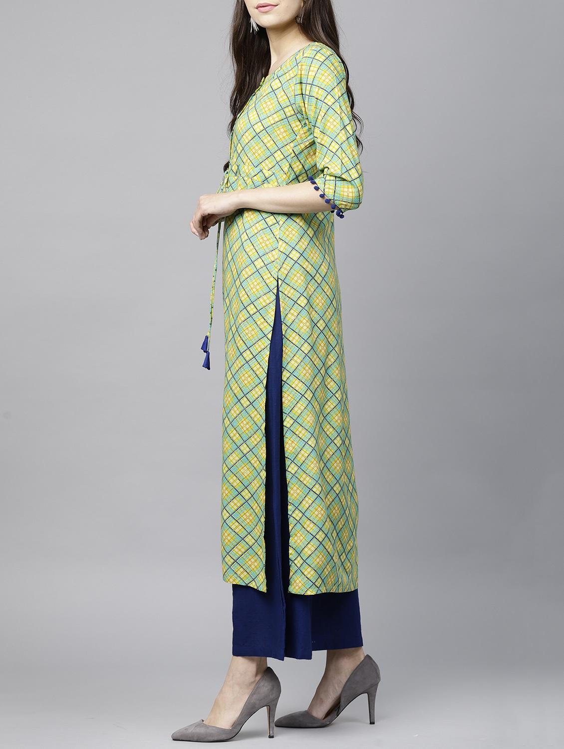 Checkered straight kurta - 15413428 - Zoom Image - 2