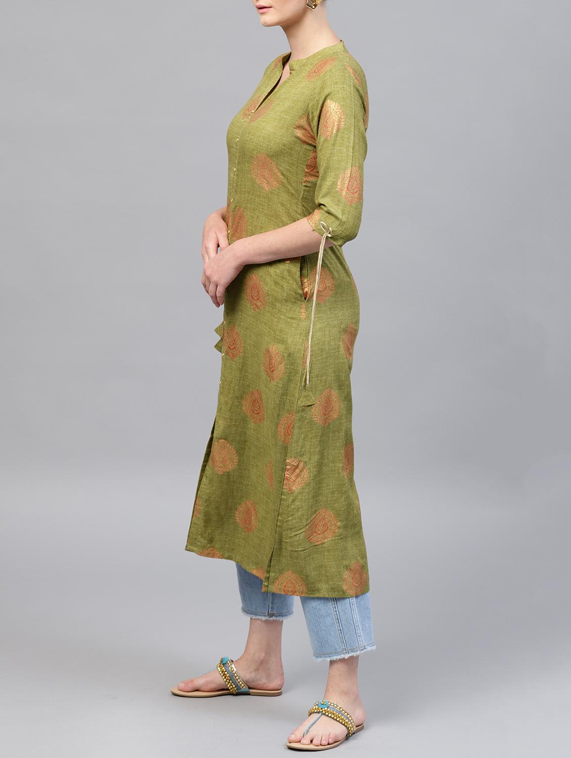Printed straight slit pockets kurta - 15413429 - Zoom Image - 2