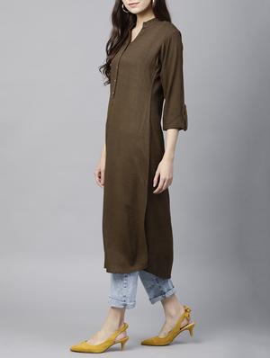 brown straight kurta - 15413457 - Standard Image - 2