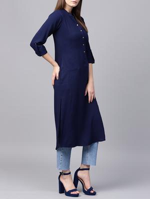 blue straight kurta - 15413458 - Standard Image - 2