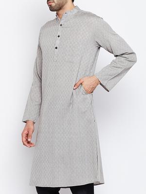 grey cotton long kurta - 15413488 - Standard Image - 2