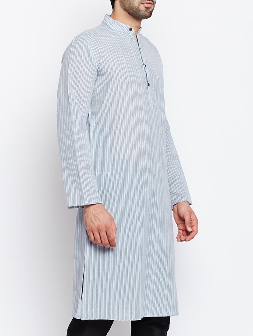 blue cotton long kurta - 15413496 - Zoom Image - 2