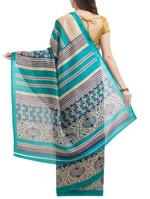 turquoise art silk bhagalpuri saree with blouse - 15413621 - Standard Image - 2