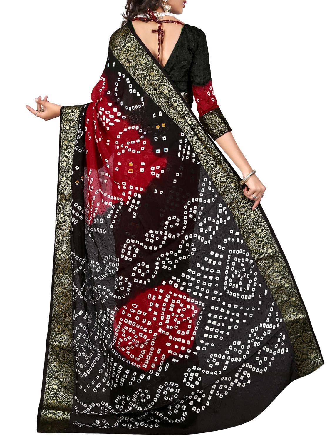 Delicate zari bordered bandhani saree with blouse - 15413678 - Zoom Image - 2