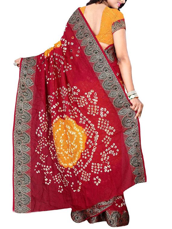 Delicate zari bordered bandhani saree with blouse - 15413683 - Zoom Image - 2