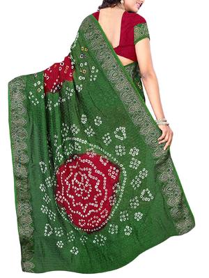 Delicate zari bordered bandhani saree with blouse - 15413684 - Standard Image - 2