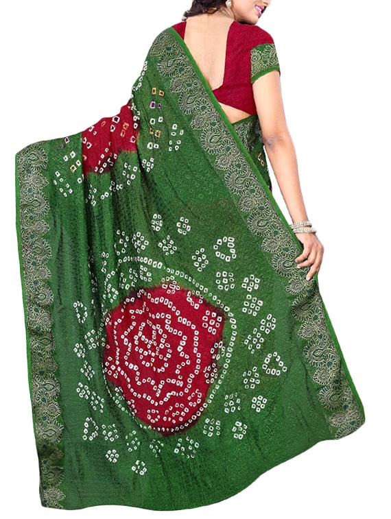 Delicate zari bordered bandhani saree with blouse - 15413684 - Zoom Image - 2