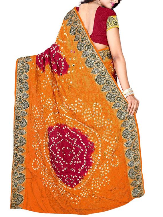 Delicate zari bordered bandhani saree with blouse - 15413685 - Zoom Image - 2