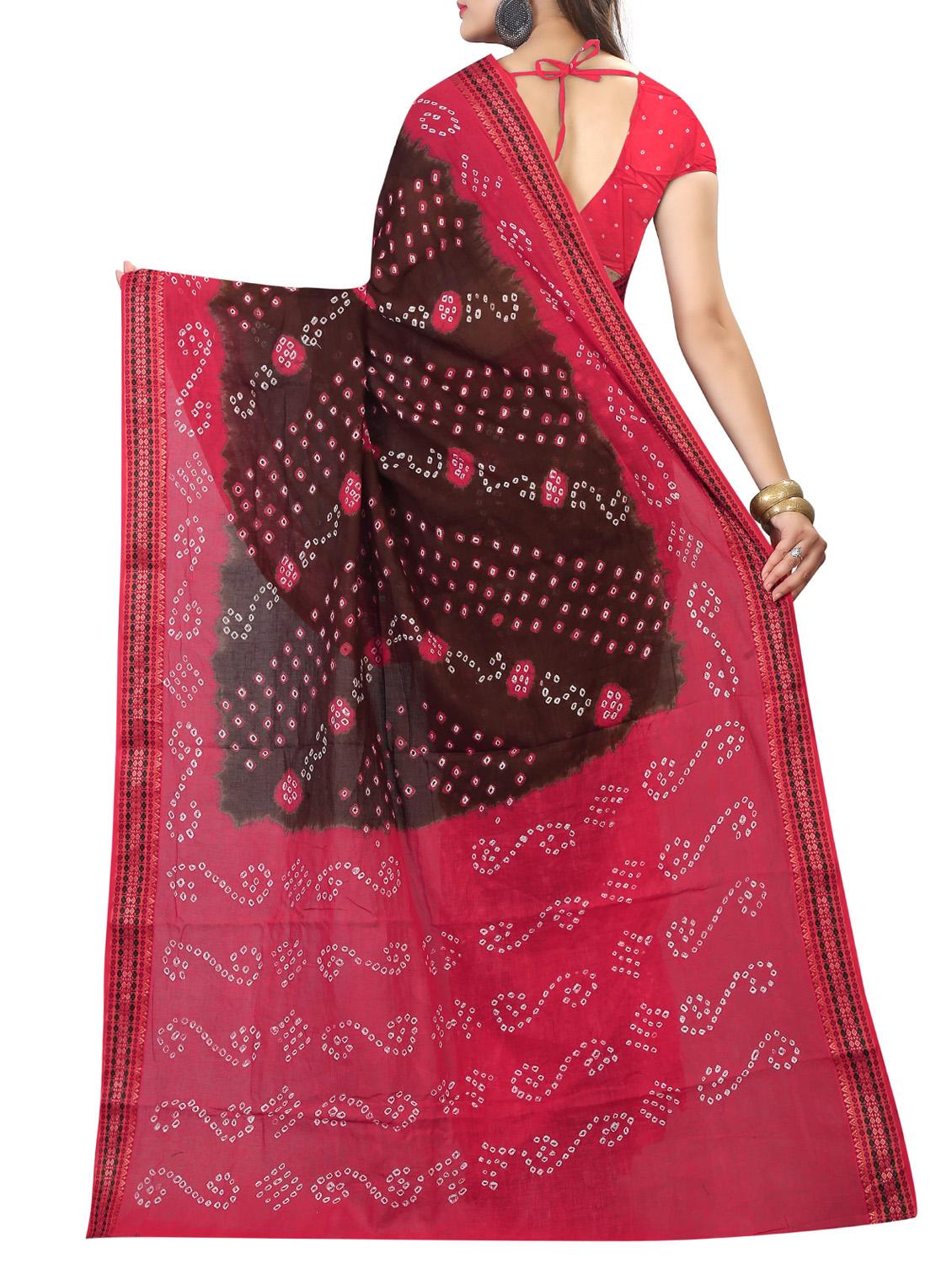 Contrast bordered bandhani saree with blouse - 15413697 - Zoom Image - 2