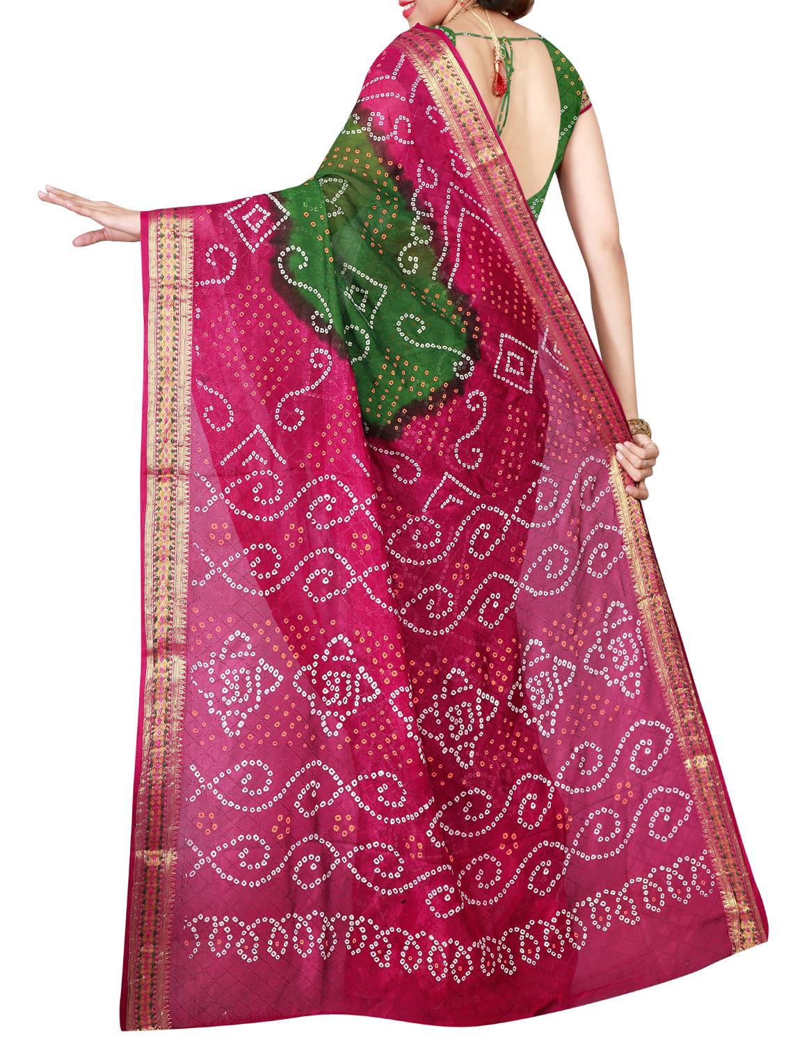 Delicate Golden bordered bandhani saree with blouse - 15413707 - Zoom Image - 2