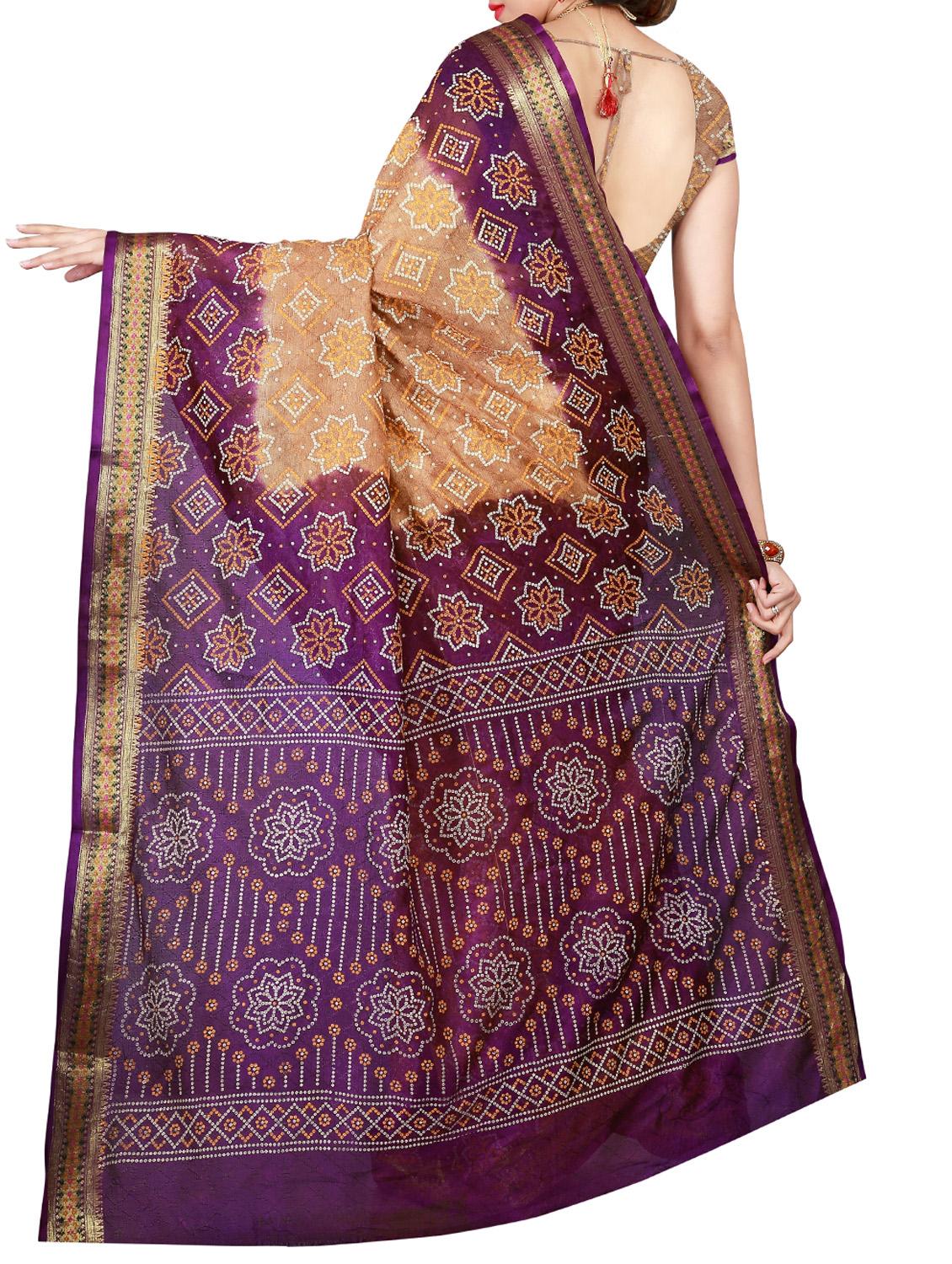 Delicate Golden bordered bandhani saree with blouse - 15413711 - Zoom Image - 2