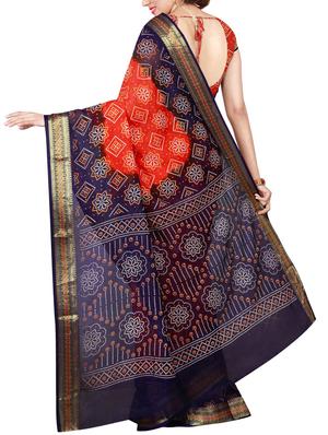 Delicate Golden bordered bandhani saree with blouse - 15413716 - Standard Image - 2