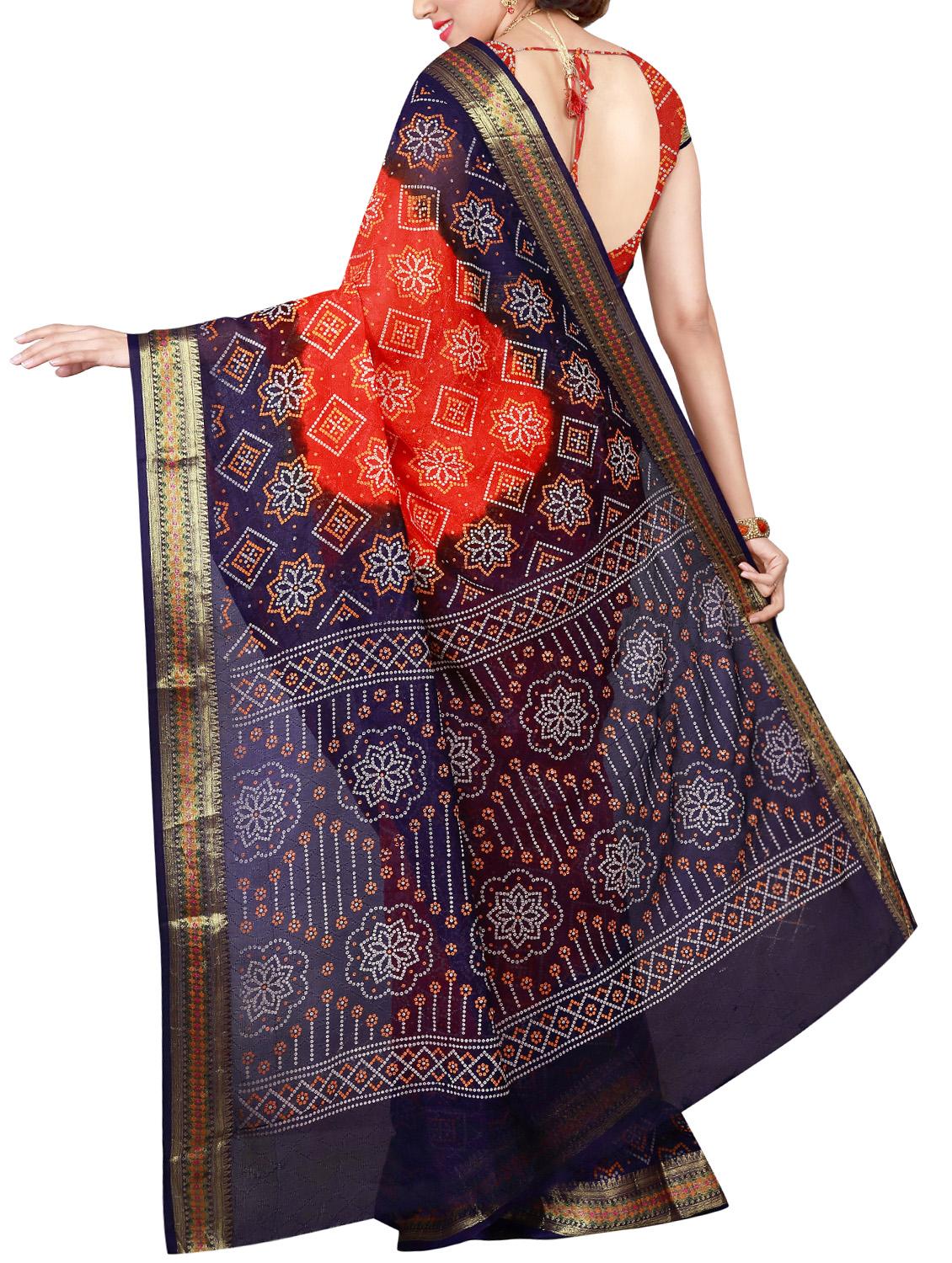 Delicate Golden bordered bandhani saree with blouse - 15413716 - Zoom Image - 2