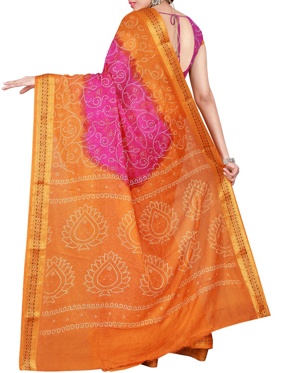 Contrast bordered bandhani saree with blouse - 15413723 - Zoom Image - 2