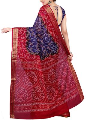 Delicate zari bordered bandhani saree with blouse - 15413727 - Standard Image - 2