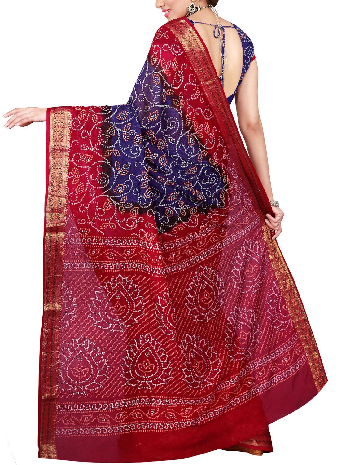 Delicate zari bordered bandhani saree with blouse - 15413727 - Zoom Image - 2