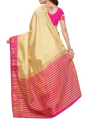 Contrast bordered tussar silk saree with blouse - 15413838 - Standard Image - 2