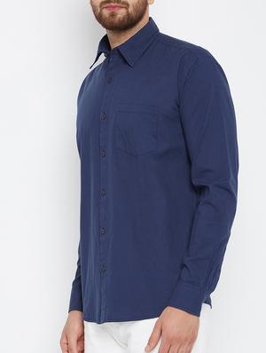navy blue cotton casual shirt - 15414005 - Standard Image - 2