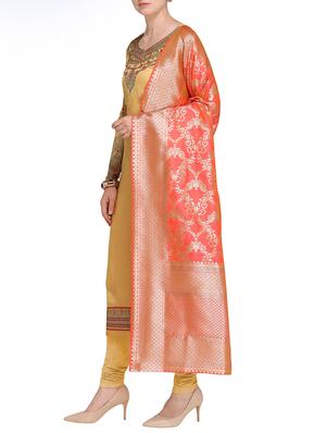 Embroidered semi-stitched churidaar suit - 15414023 - Standard Image - 2