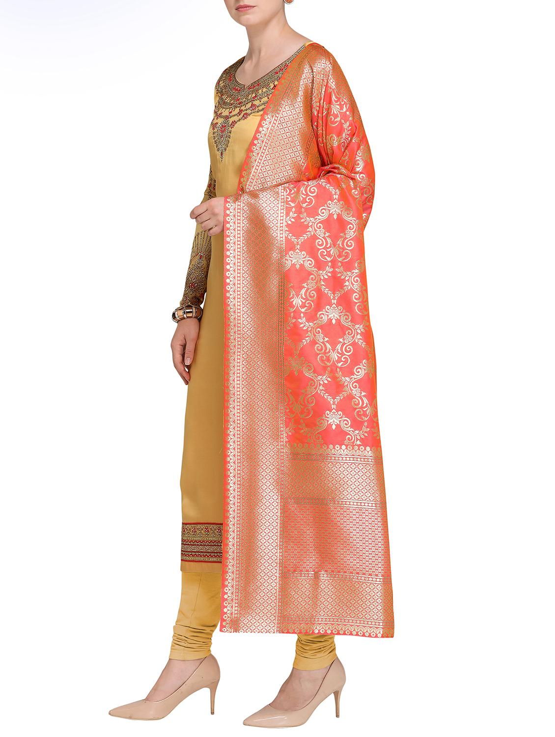Embroidered semi-stitched churidaar suit - 15414023 - Zoom Image - 2