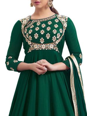 Embroidered semi-stitched flared suit - 15414339 - Standard Image - 2