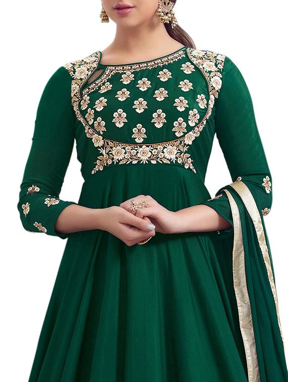 Embroidered semi-stitched flared suit - 15414339 - Zoom Image - 2
