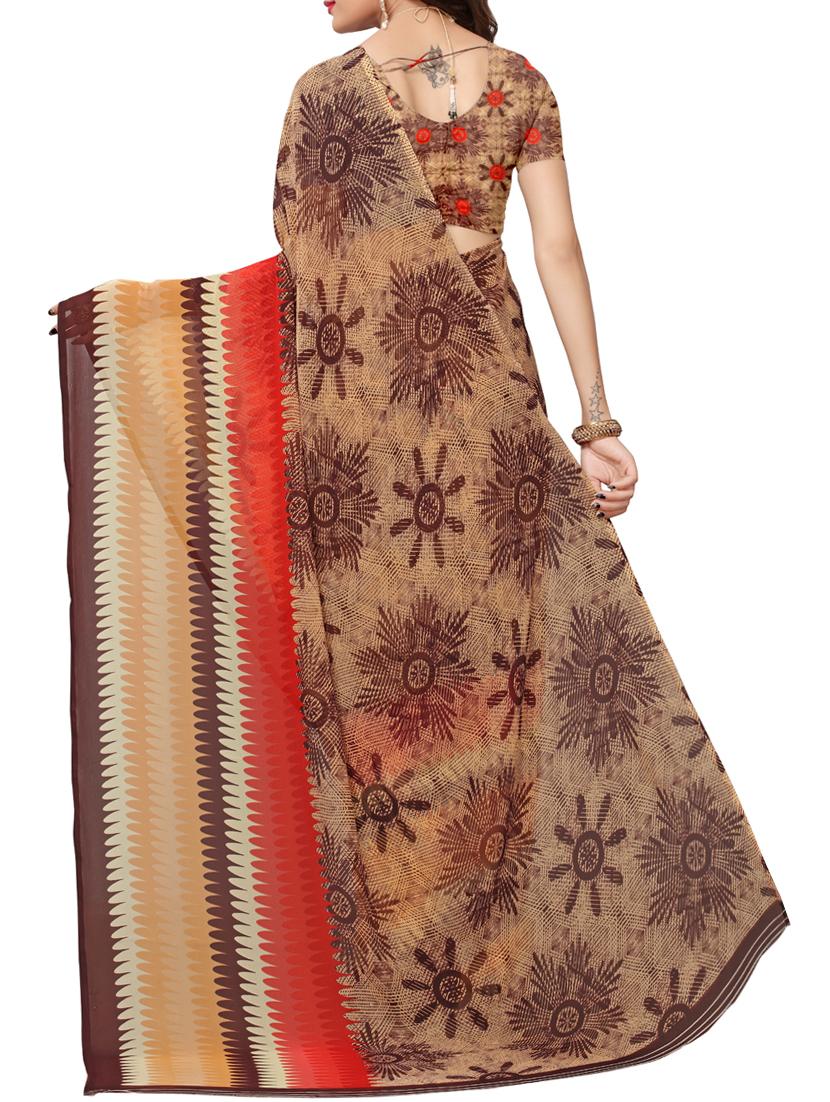 Contrast bordered printed saree with blouse - 15414363 - Zoom Image - 2