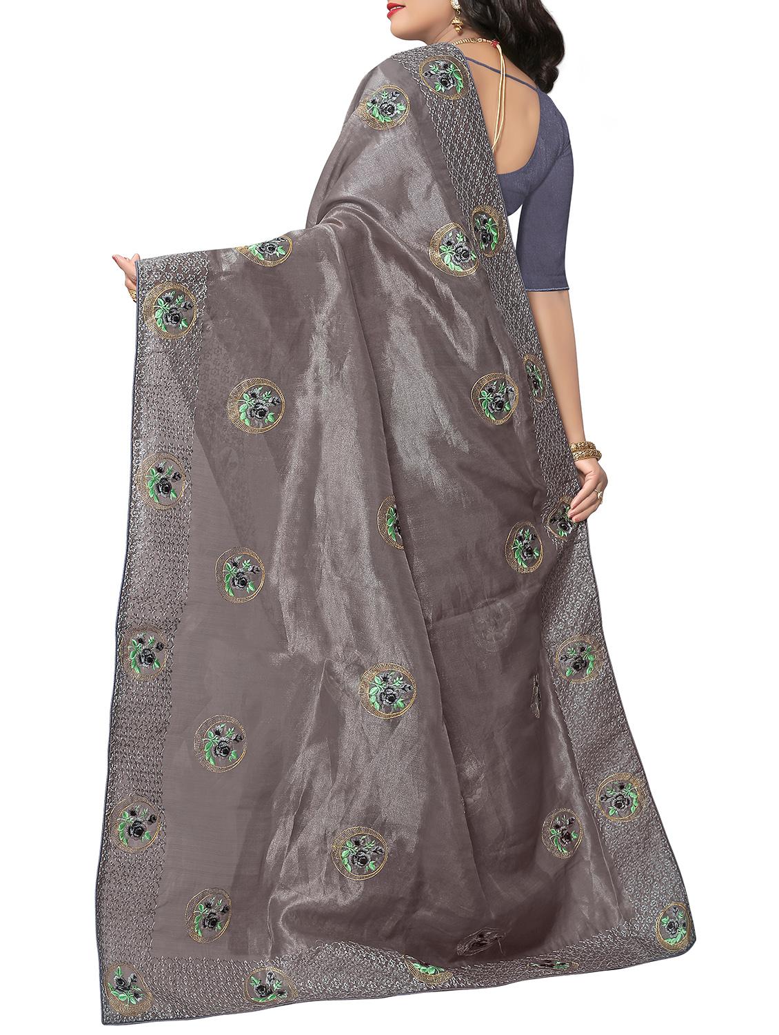 floral resham embroidered saree with blouse - 15414396 - Zoom Image - 2