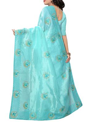 floral resham embroidered saree with blouse - 15414400 - Standard Image - 2