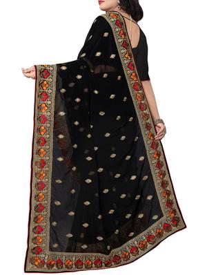 floral border zari embroidered saree with blouse - 15414405 - Standard Image - 2