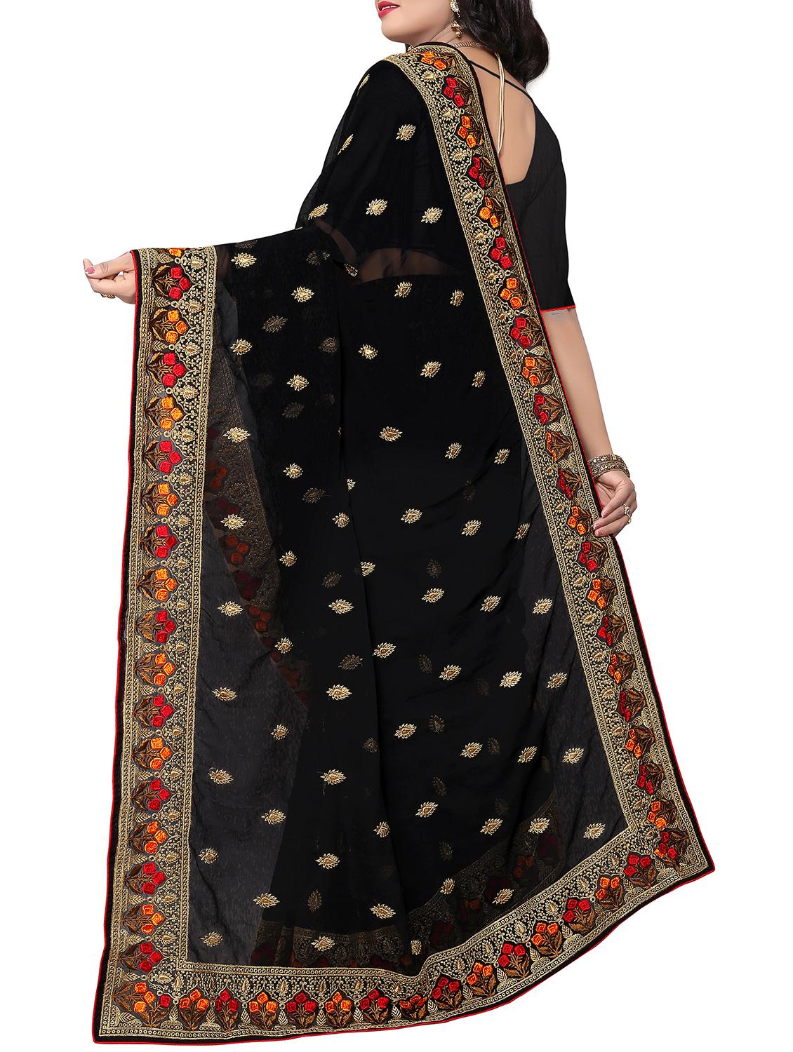 floral border zari embroidered saree with blouse - 15414405 - Zoom Image - 2