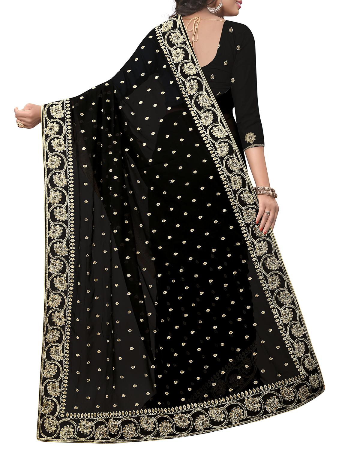 embellished floral border stone work saree with blouse - 15414414 - Zoom Image - 2