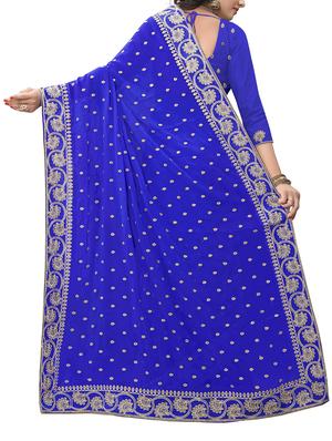 embellished floral border stone work saree with blouse - 15414417 - Standard Image - 2