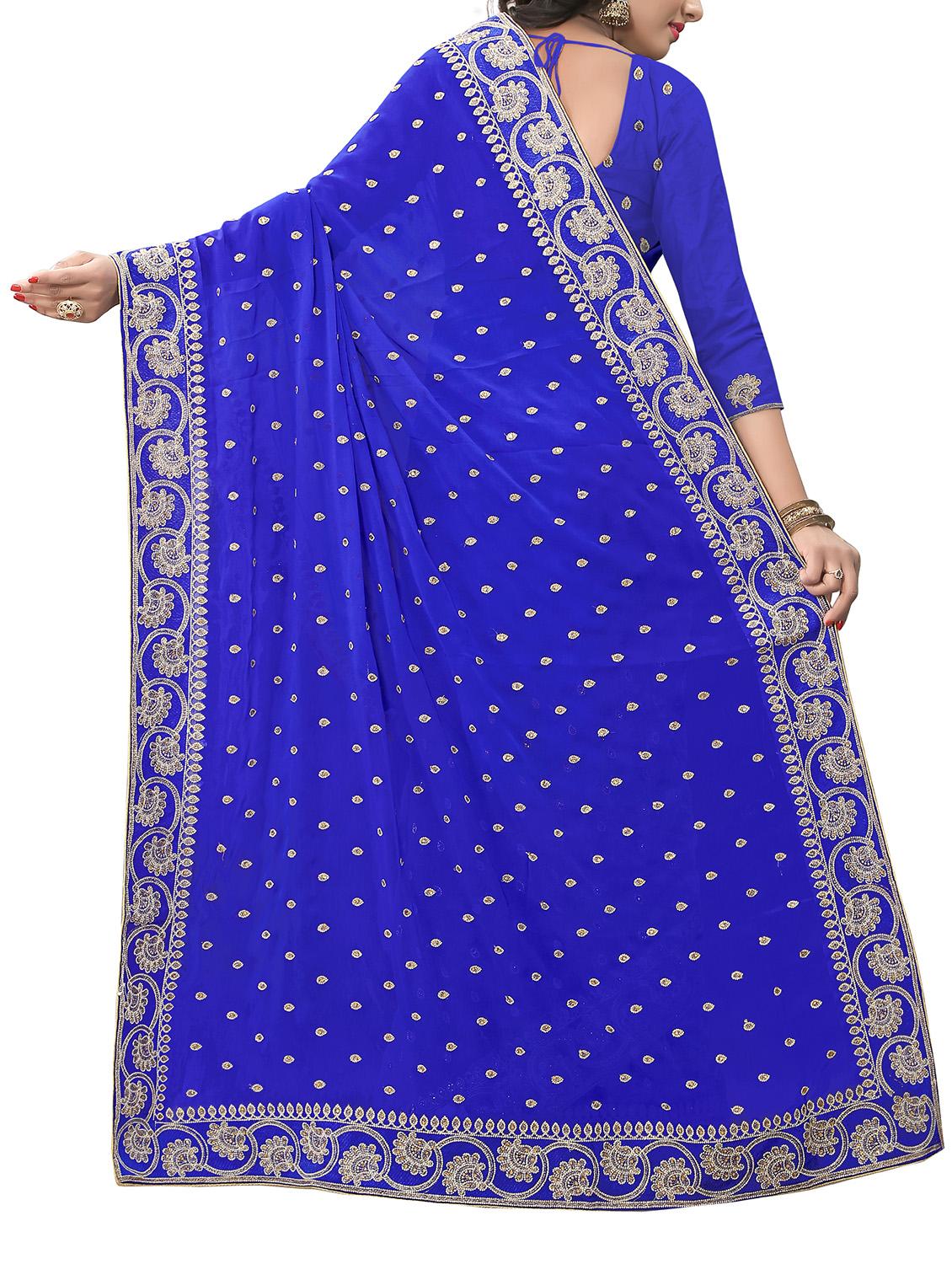 embellished floral border stone work saree with blouse - 15414417 - Zoom Image - 2