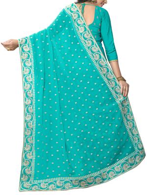 embellished floral border stone work saree with blouse - 15414420 - Standard Image - 2
