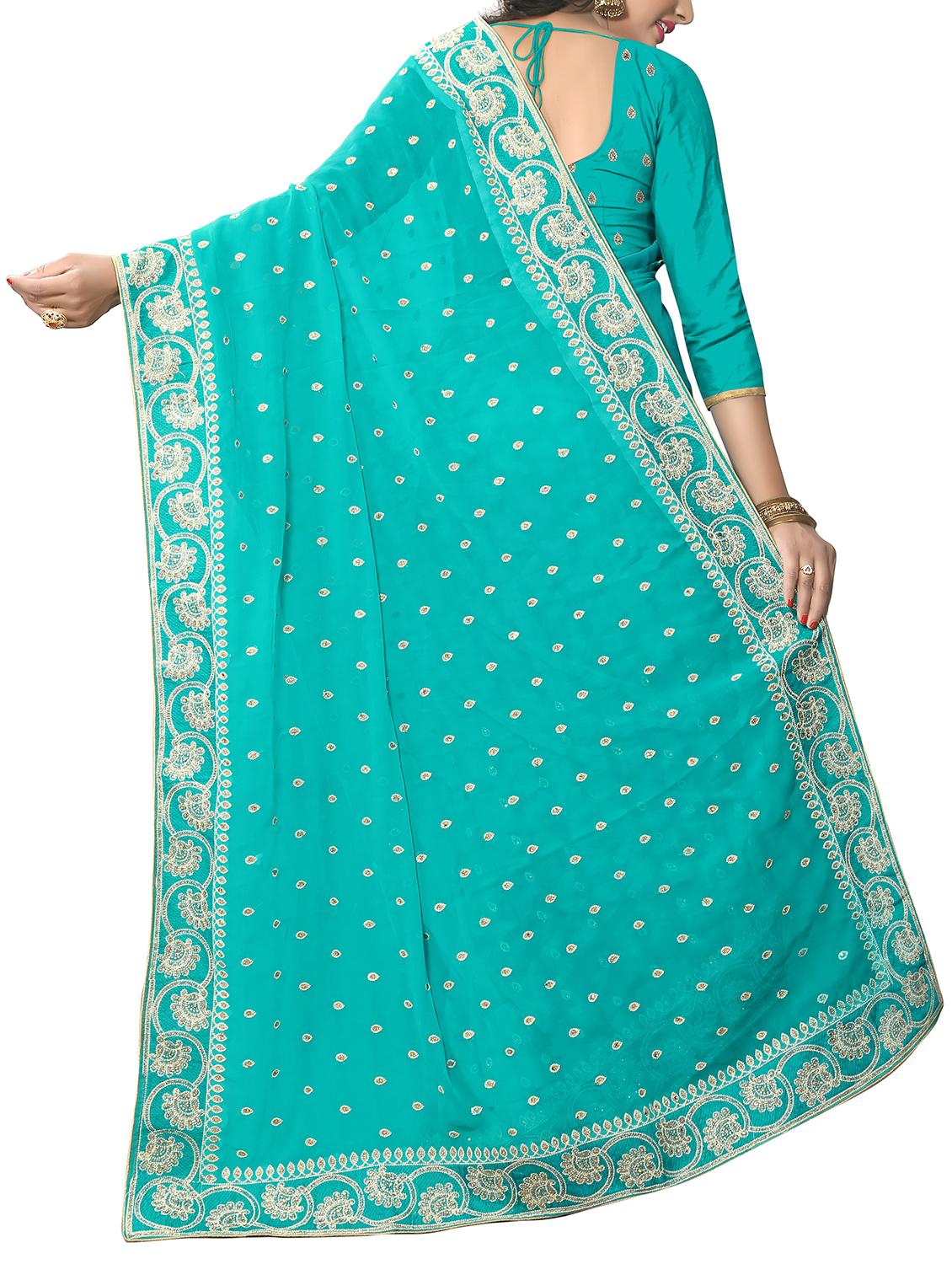embellished floral border stone work saree with blouse - 15414420 - Zoom Image - 2