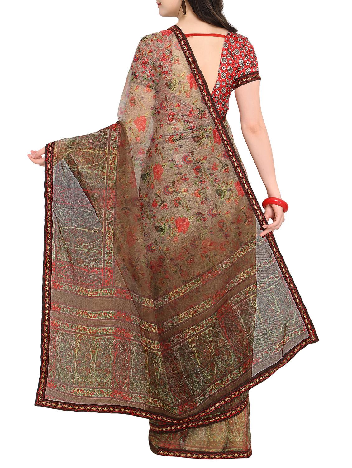 Floral printed saree with blouse - 15414825 - Zoom Image - 2